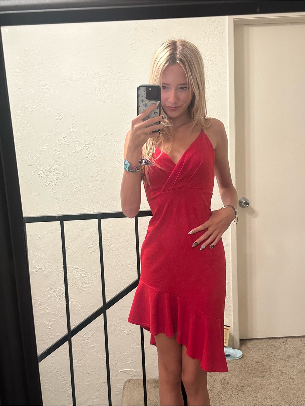 Lulu's Red V-Neck Ruffle-Hem Mini Dress